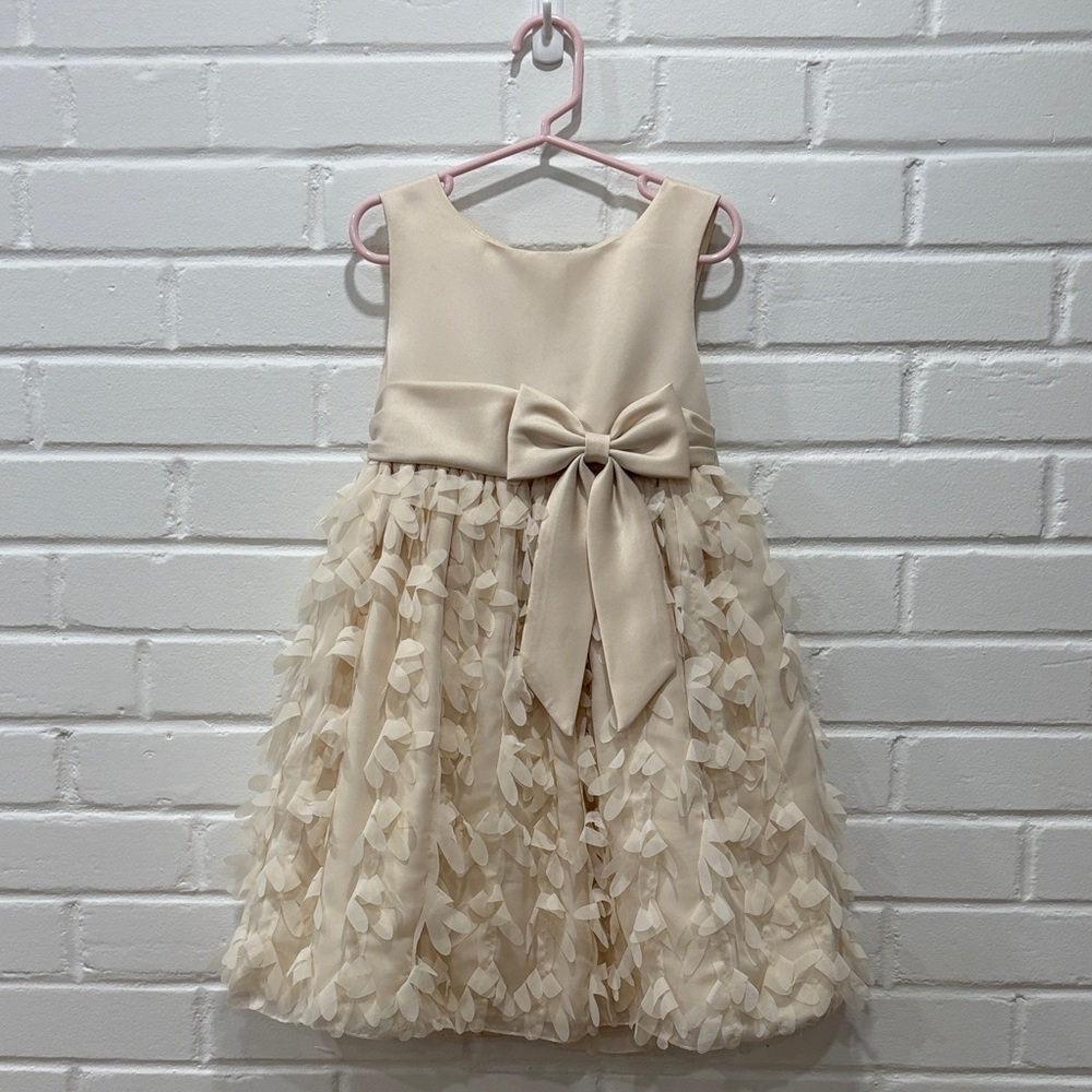 Charming Cream Kids Dress with Bow Detail